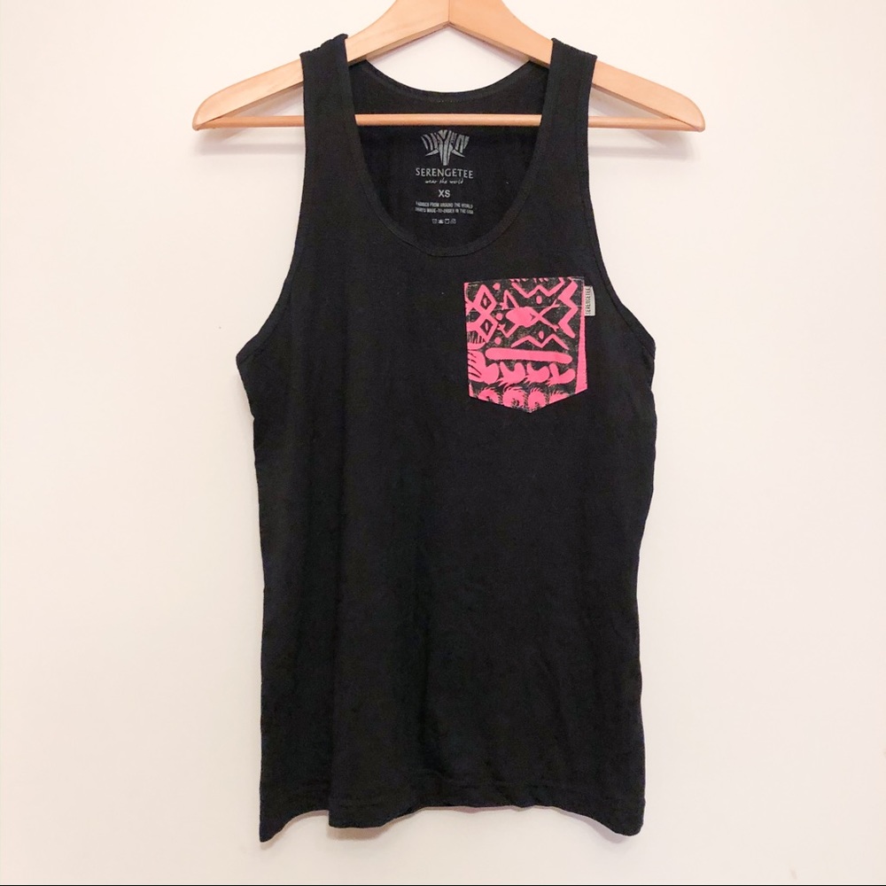 Serengetee black tank with pink printed pocket